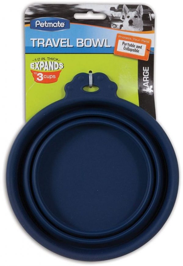 Petmate Round Silicone Travel Pet Bowl Blue - Large (holds 3 cups)